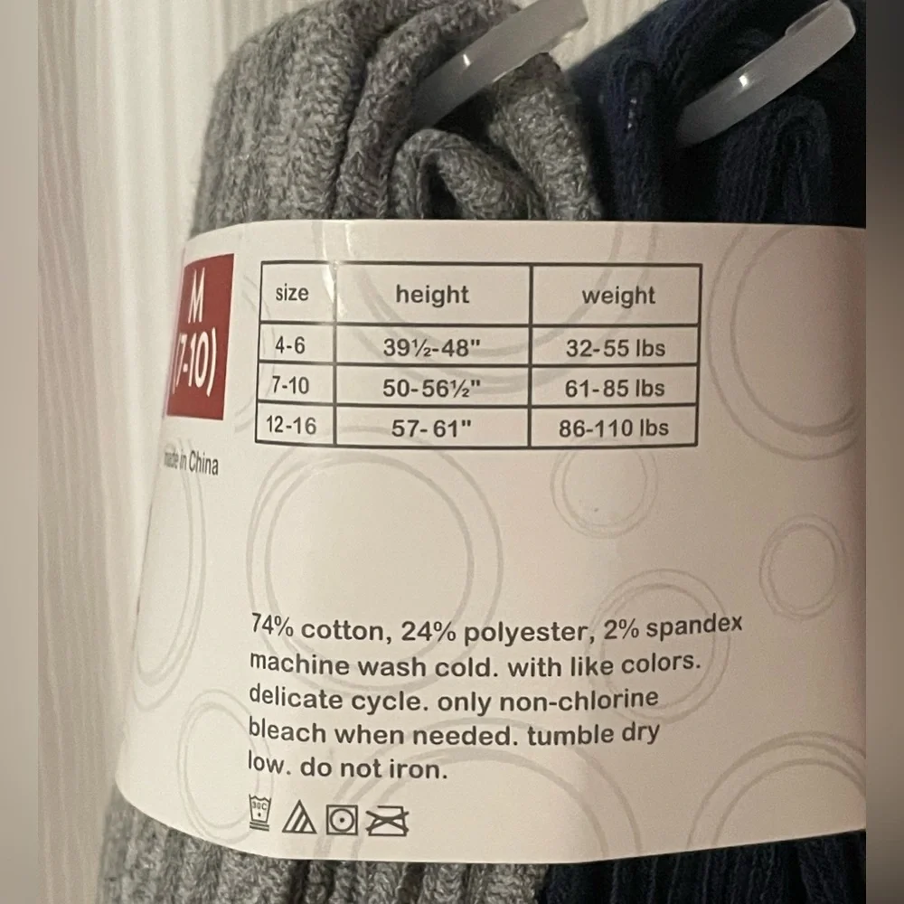 NWT WonderNation Girls Heavyweight Footed Tights‎ 2 Pack Cable Knit Gray Navy M